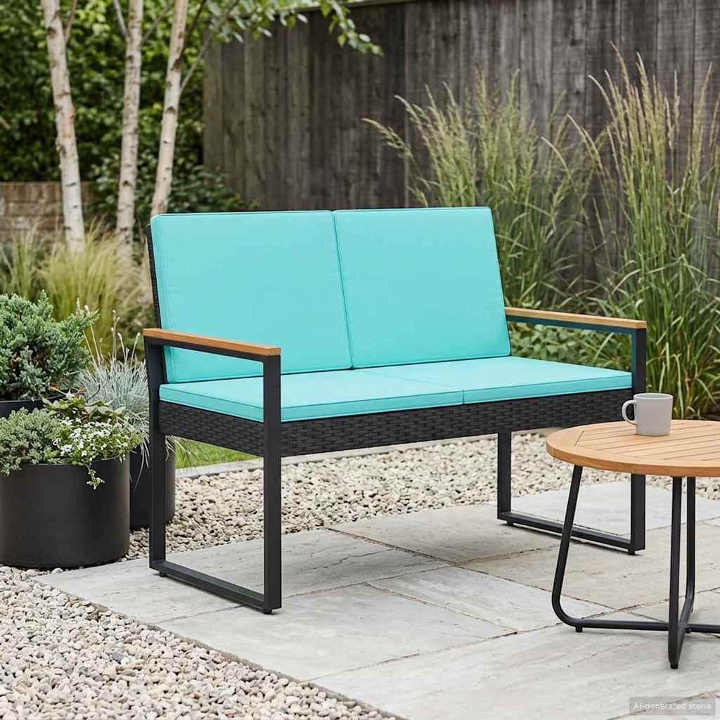 Schwarze Gartenbank Poly-Rattan Türkis 107 cm