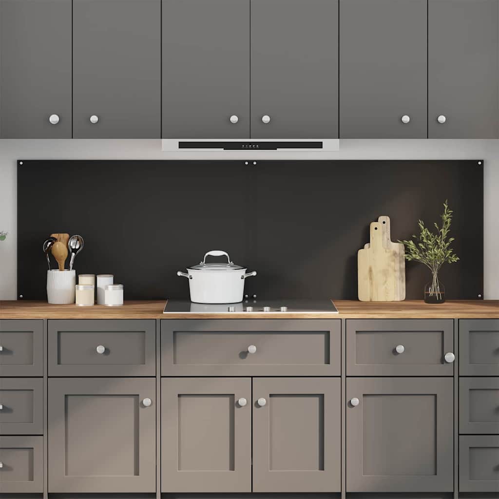 Schwarze Küchenrückwand aus Glas, 2er-Set