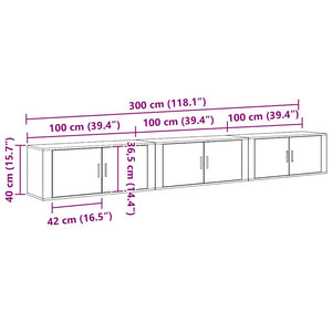Wand-TV-Schrank Set, 3-teilig, Altholz