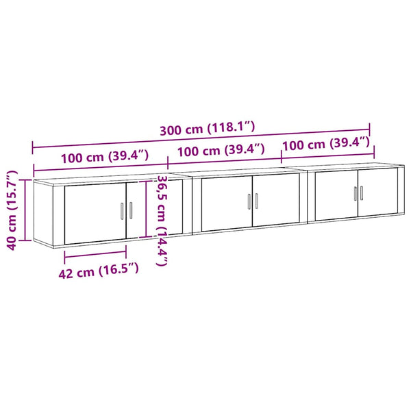 Wand-TV-Schrank Set, 3-teilig, Altholz