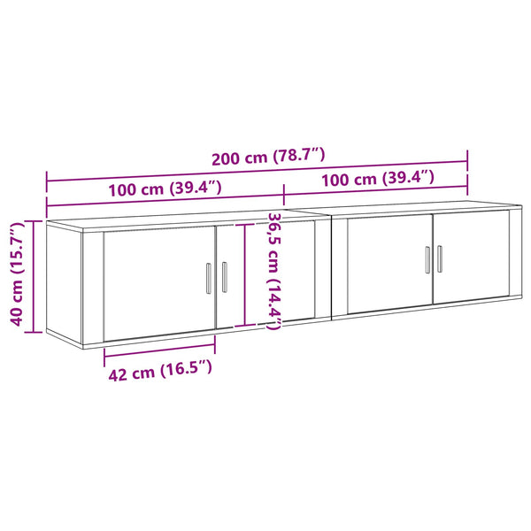 Wand-TV-Schrank Set, Altholz, 2-teilig