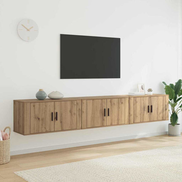Wand-TV-Schrank Set Eiche 3-teilig