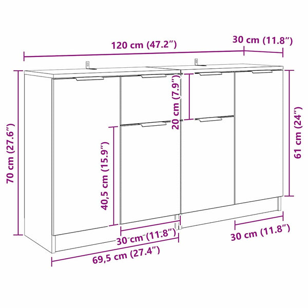 Sideboards 2er Set Artisan-Eiche 60x30x70cm