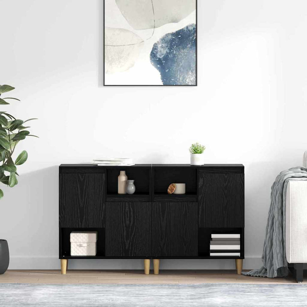 Sideboards 2er Set Schwarz Eichenoptik