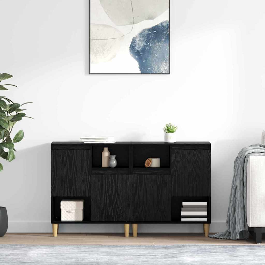 Sideboards 2er Set Schwarz Eichenoptik