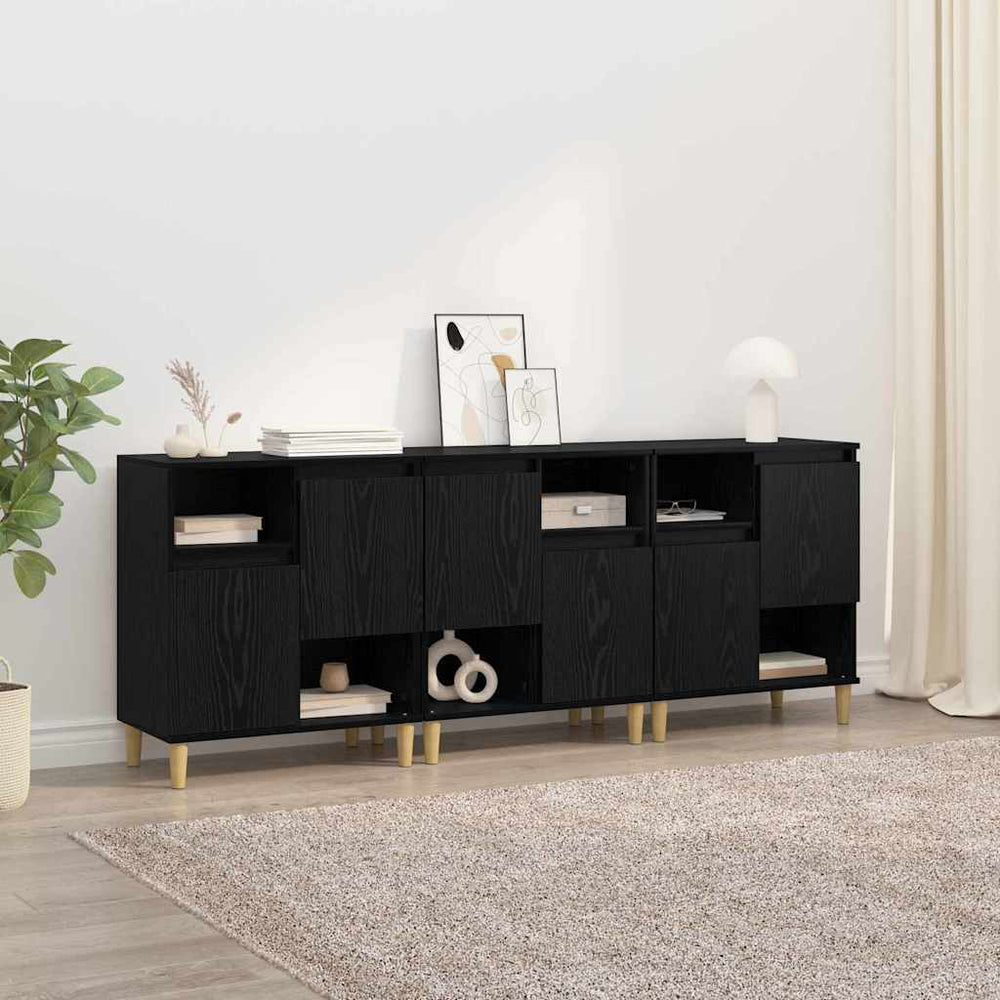 Sideboards 3er Set Schwarz Eichenoptik