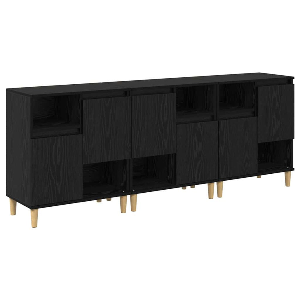 Sideboards 3er Set Schwarz Eichenoptik
