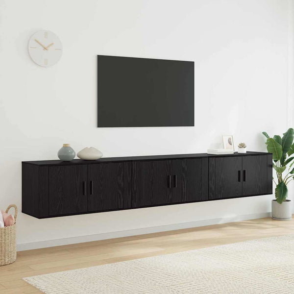 Wand TV-Schrank Set Schwarz Eiche