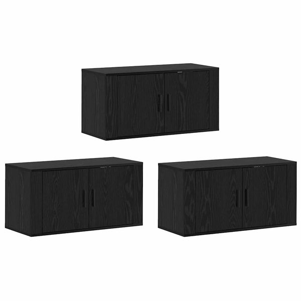 Wand TV-Schrank Set Schwarz Eiche