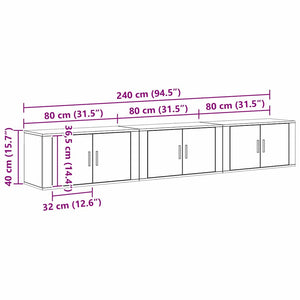 Wand TV-Schrank Set Schwarz Eiche