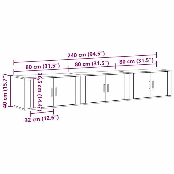 Wand TV-Schrank Set Schwarz Eiche