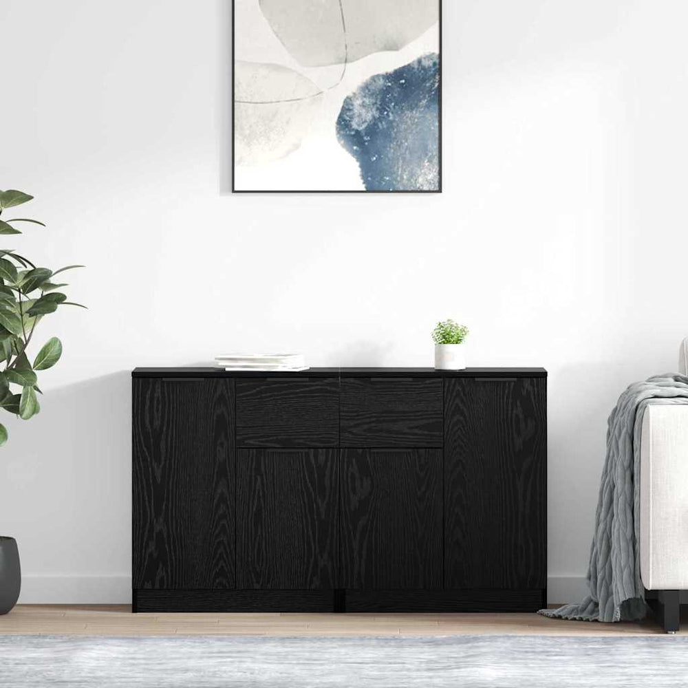 Sideboards 2er Set Schwarz Eichenoptik