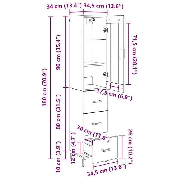 Highboard Altholz 34,5x34x180cm