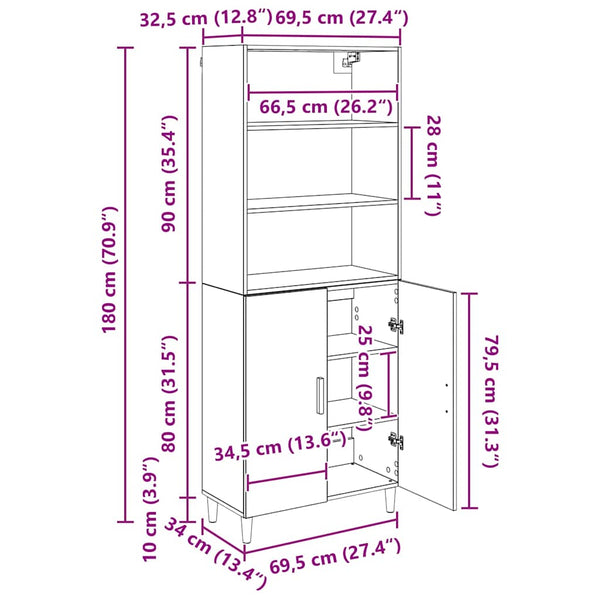 Highboard Altholz 69,5x32,5x180cm