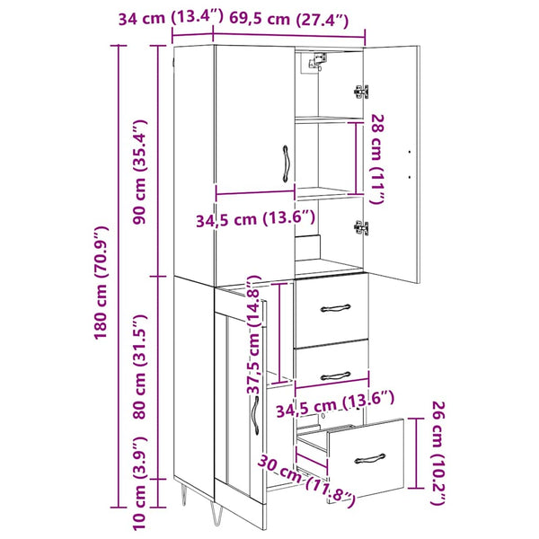 Highboard Altholz mit Schubladen (2 Stk.)