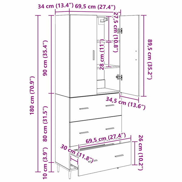 Highboard Altholz mit Schubladen