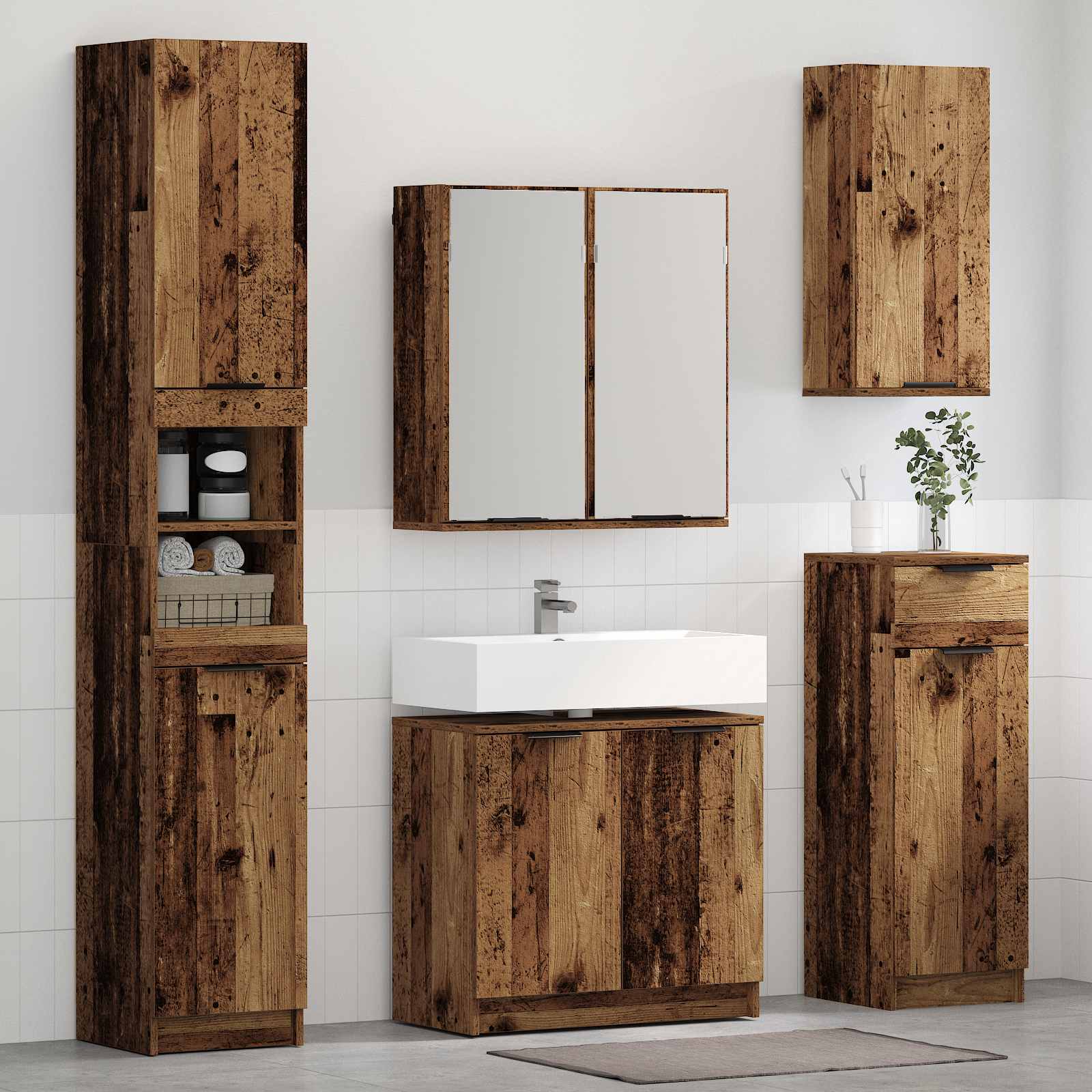 Badezimmermöbel Set 5-teilig Altholz