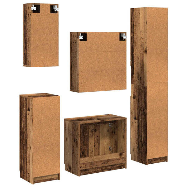 Badezimmermöbel Set 5-teilig Altholz