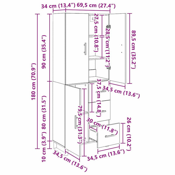 Highboard Altholz mit Schubladen 180 cm