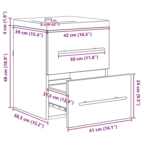Waschbeckenschrank Braun mit Schubladen 42x39x52 cm