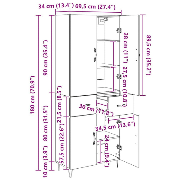Highboard Altholz mit Schubladen