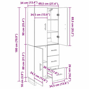 Highboard Artisan-Eiche mit Schubladen, 180 cm