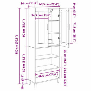 Highboard Artisan Eiche 69,5x34x180 cm
