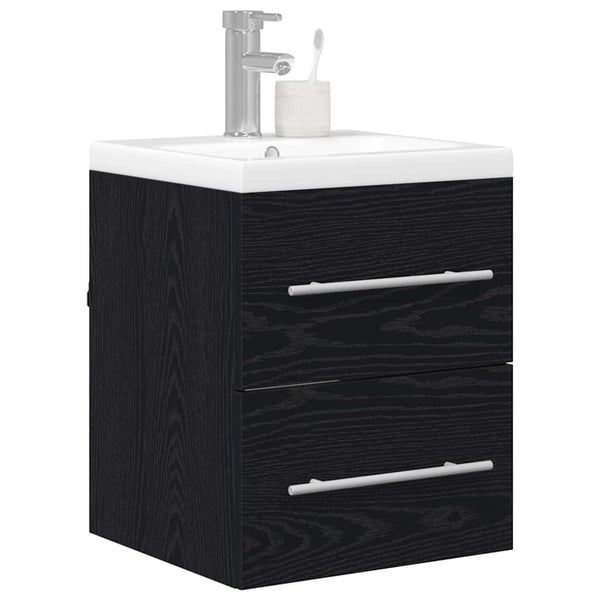 Schwarzer Waschbeckenschrank mit Schubladen, 42 cm