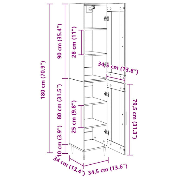 Highboard 2er-Set Artisan Eiche Glas
