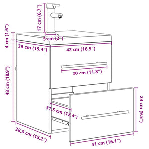 Waschbeckenschrank Schwarz Eiche 41x38,5x48cm