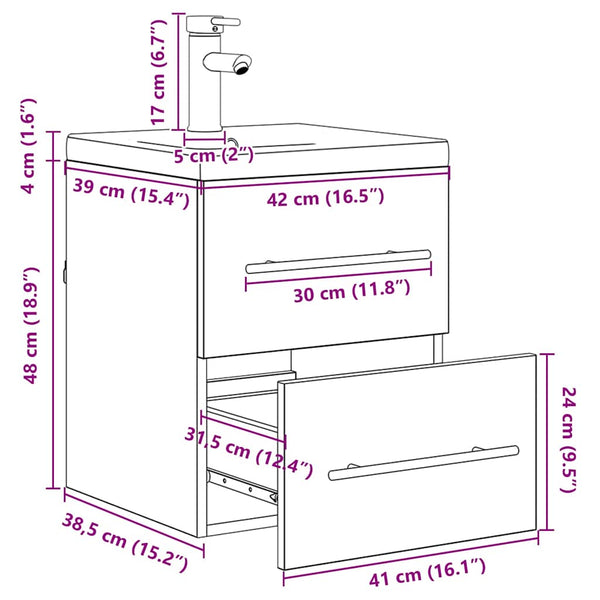 Waschbeckenschrank Schwarz Eiche 41x38,5x48cm