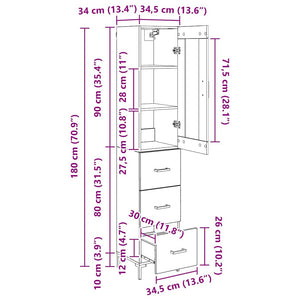 Highboard Schwarz Eichenoptik, 180 cm hoch