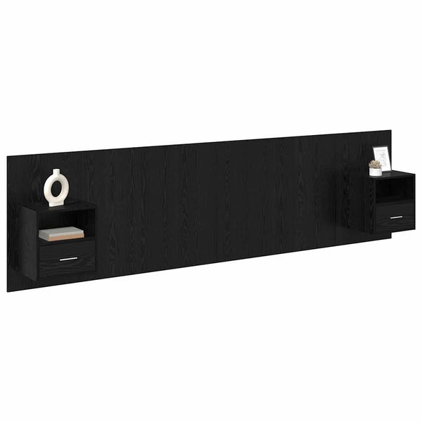 Schwarzes Kopfteil mit Schrank, Eichen-Optik