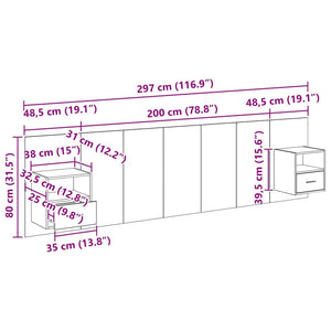 Schwarzes Kopfteil mit Schrank, Eichen-Optik