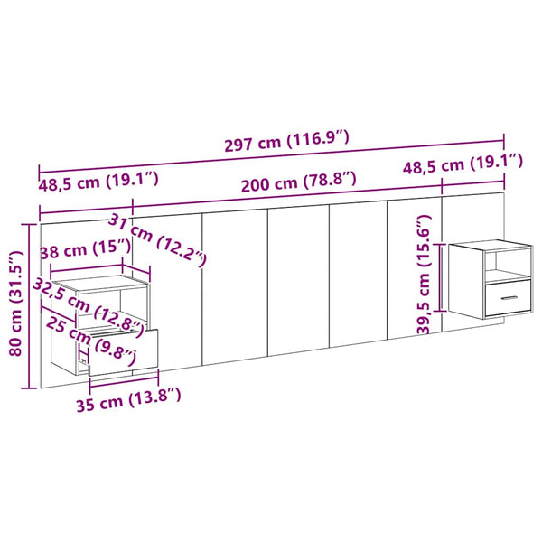 Schwarzes Kopfteil mit Schrank, Eichen-Optik