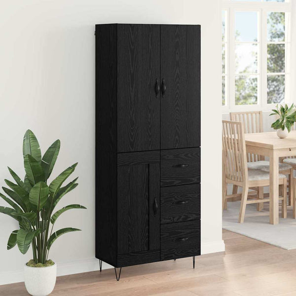 Highboard 2er-Set Schwarz Eichenoptik