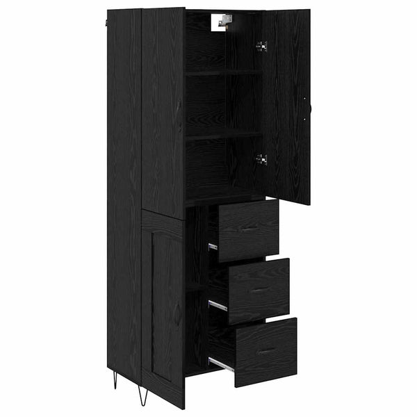 Highboard 2er-Set Schwarz Eichenoptik