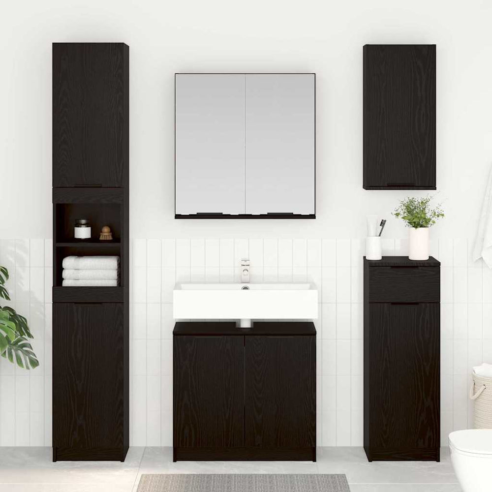 Badezimmerschrank Set 3-teilig Eiche Schwarz