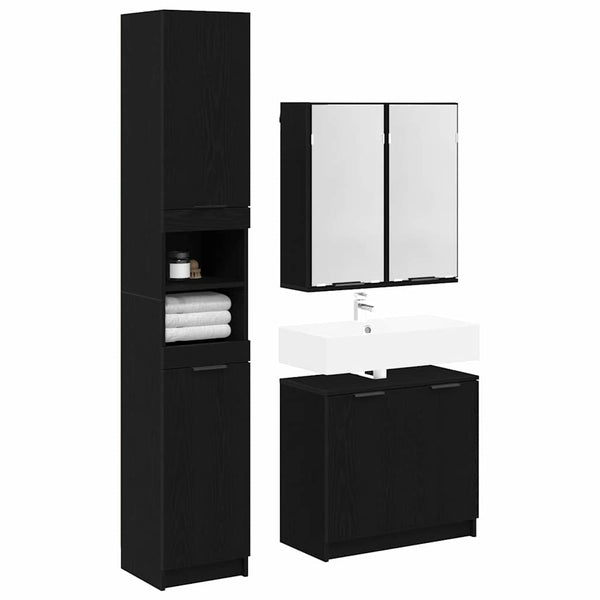 Badezimmerschrank Set 3-teilig Eiche Schwarz