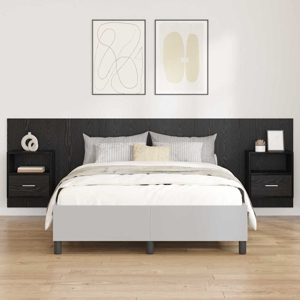 Schwarzes Kopfteil mit Schrank, 3er-Set