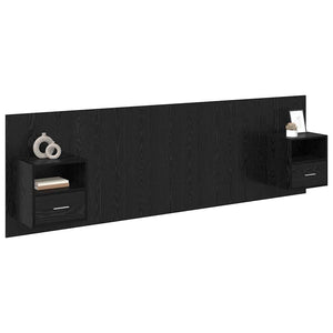 Schwarzes Kopfteil mit Schrank, 3er-Set