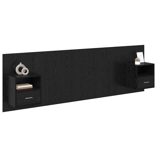 Schwarzes Kopfteil mit Schrank, 3er-Set