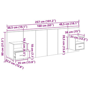 Schwarzes Kopfteil mit Schrank, 3er-Set