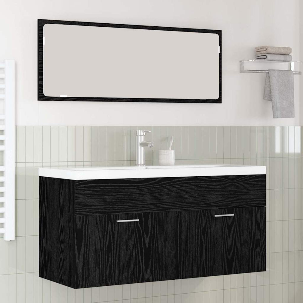Schwarzer Badezimmerschrank Eichen-Optik 100cm