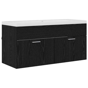 Schwarzer Badezimmerschrank Eichen-Optik 100cm