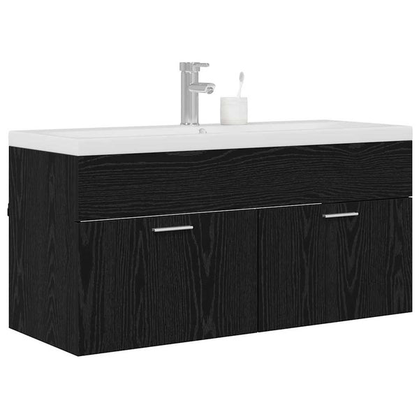 Schwarzer Badezimmerschrank Eichen-Optik 100cm