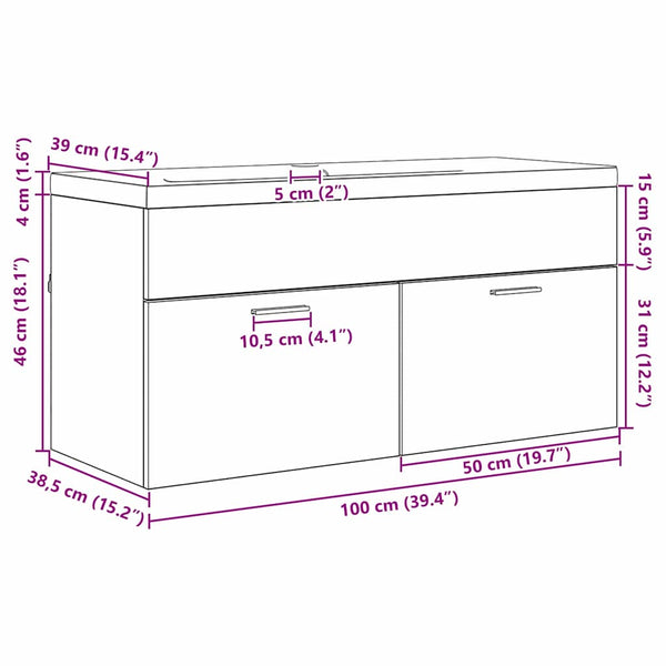 Schwarzer Badezimmerschrank Eichen-Optik 100cm