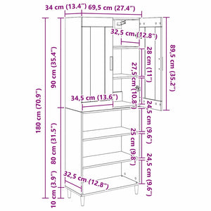 Highboard Schwarz Eichen-Optik 180 cm