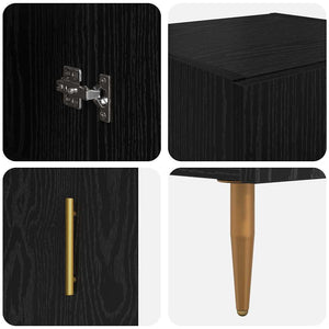 Highboard 2er-Set Schwarz Eichenoptik Glas