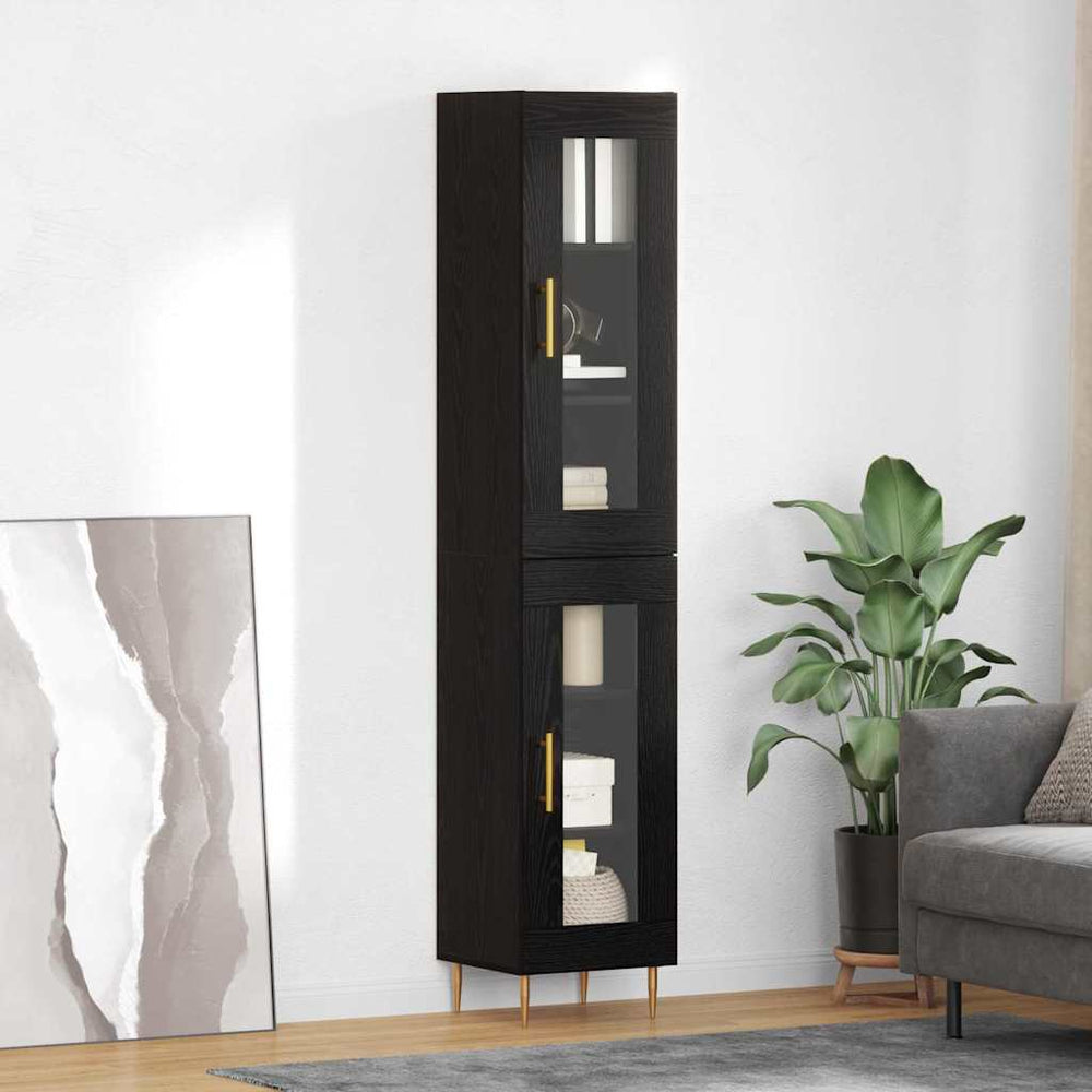 Highboard 2er-Set Schwarz Eichenoptik Glas